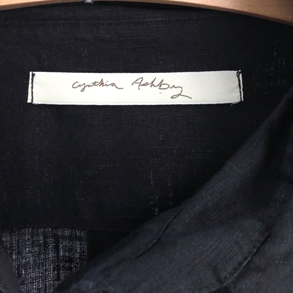 Cynthia Ashby Linen Sz S Blouse Black 100% Linen long sleeve snap front & cuffs - Picture 3 of 14